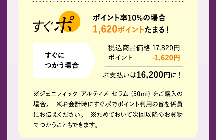 ポイント率10%の場合
        1,620ポイントたまる！