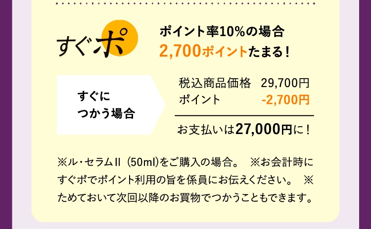 ポイント率10%の場合
        2,700ポイントたまる！