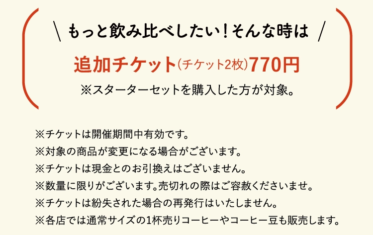 もっと飲み比べしたい！そんな時は追加チケット(チケット2枚)770円