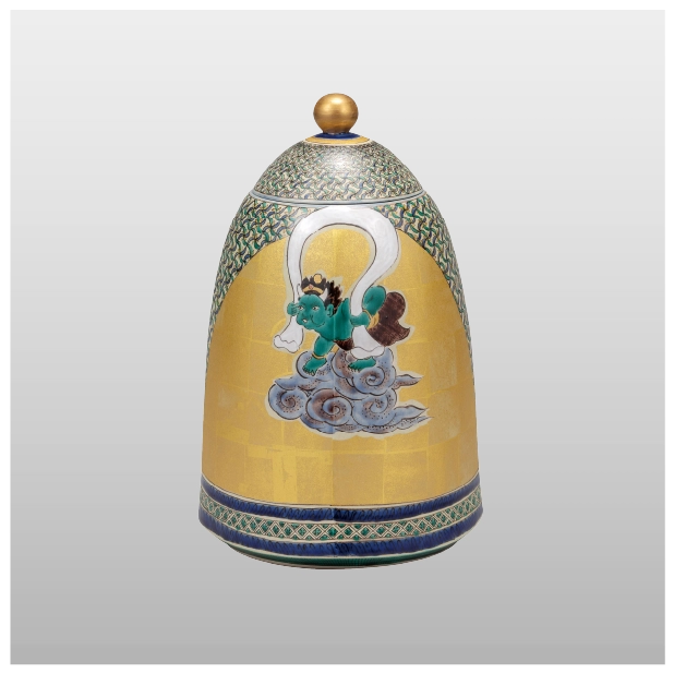 蓋のある飾壷（風神雷神小僧 金箔） （約径20×高さ31cm）935,000円