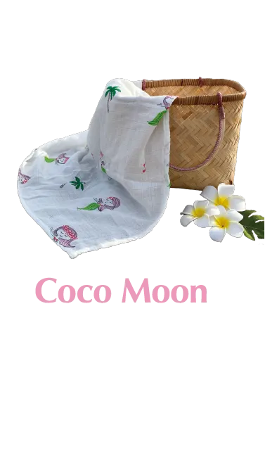 Coco Moon 大判でシルキーな肌触りのおくるみ、“HulaGirl”は日本限定柄として復刻。