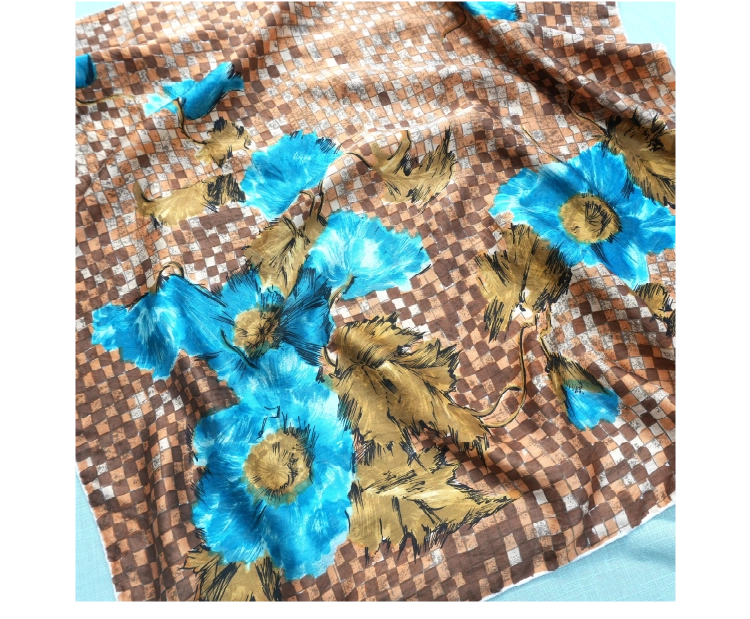vintage scarf “Brown×Blue flower”