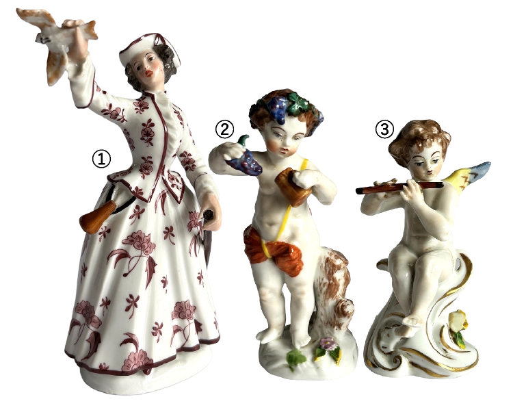 ①Porcelaine de Paris 狩猟②Sandizell Höffner & Co 天使 ぶどう③Sandizell Höffner & Co 天使 横笛