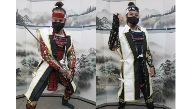 薩摩のYOKA(簡易的な鎧)と兜の着付体験