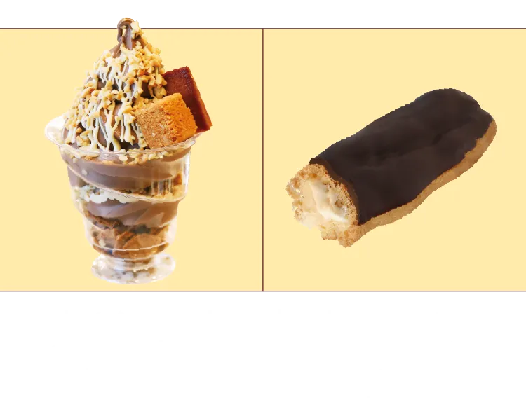 「ピーナッツショップ・ドレ」ドレ・チョコレートサンデー（ 1個）880 円 「ピーナッツショップ・ドレ」ドレ・ピーナッツエクレアショコラ（ 1個）470 円