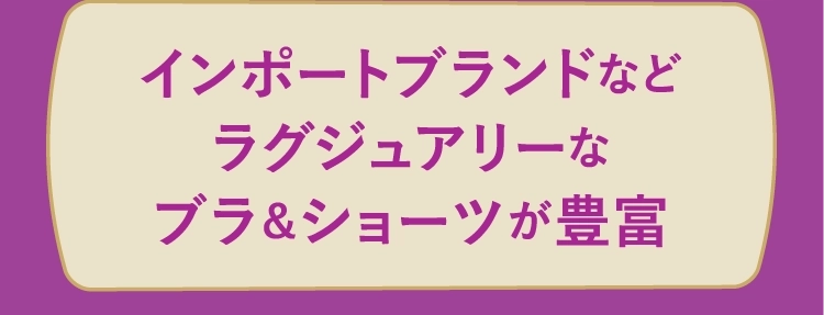 インポートブランドなどラグジュアリーなブラ＆ショーツが豊富