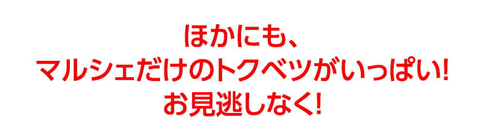 ほかにも、
				マルシェだけのトクベツがいっぱい！
				お見逃しなく！