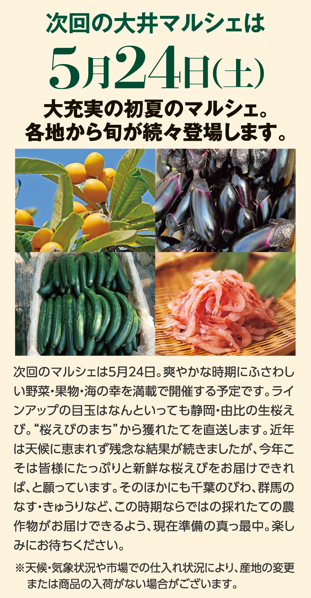 次回の大井マルシェは5月24日（土）