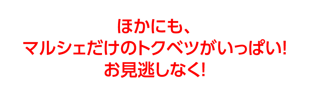 ほかにも、
マルシェだけのトクベツがいっぱい！
お見逃しなく！