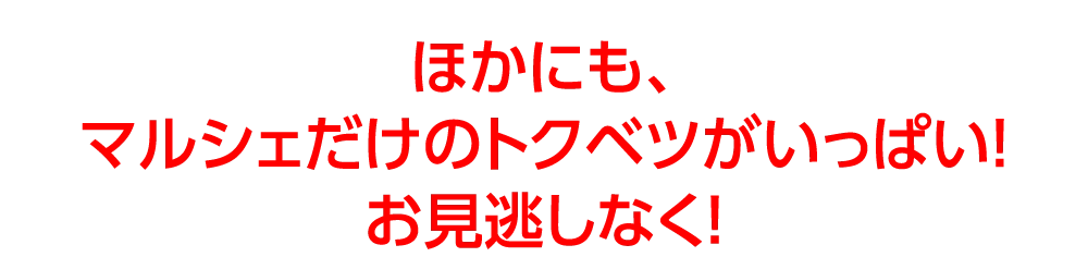 ほかにも、
マルシェだけのトクベツがいっぱい！
お見逃しなく！