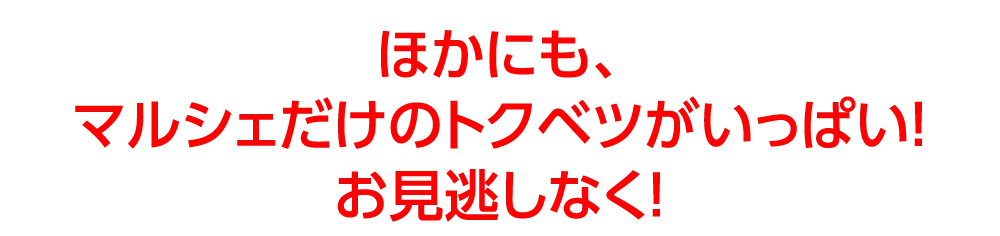 ほかにも、
マルシェだけのトクベツがいっぱい！
お見逃しなく！